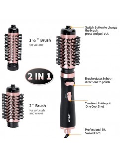 1000W 2-in-1 Hot Air Spin Brush Dryer for Styling, Smoothing and Straightening Auto-rotating Ionic Round Blow Dryer Brush Volumizer in One, Pink Gold