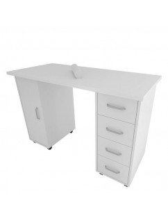 Double Edged Manicure Nail Table with Drawer White