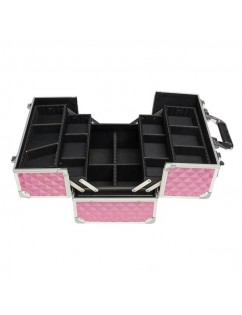 Multi-layer Professional Portable Aluminum Cosmetic Makeup Case Pink