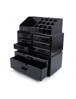 Plastic Cosmetics Storage Rack without Transparent 6 Small & 2 Large Drawers Black