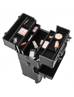3 in 1 4 Wheel Pro Aluminum Rolling Makeup Cosmetic Train Case Lockable Wheeled Box
