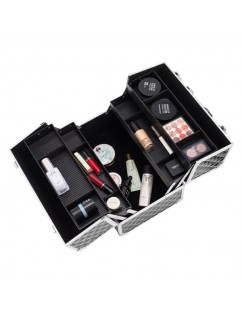 [US-W]13.5" Makeup Train Case Professional Cosmetic Box with Adjustable Dividers 4 Trays and 2 Locks Black