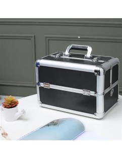 [US-W]Makeup Train Case Professional 14.4" x 8.7" x 9.8" Large Make Up Artist Organizer Kit Shoulder Bag With Adjustable Dividers Key Lock Cosmetic Studio Box Designed To Fit All Cosmetics Blac