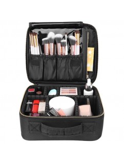 [US-W]Professional Cosmetic Makeup Bag Organizer Makeup Boxes Black-S